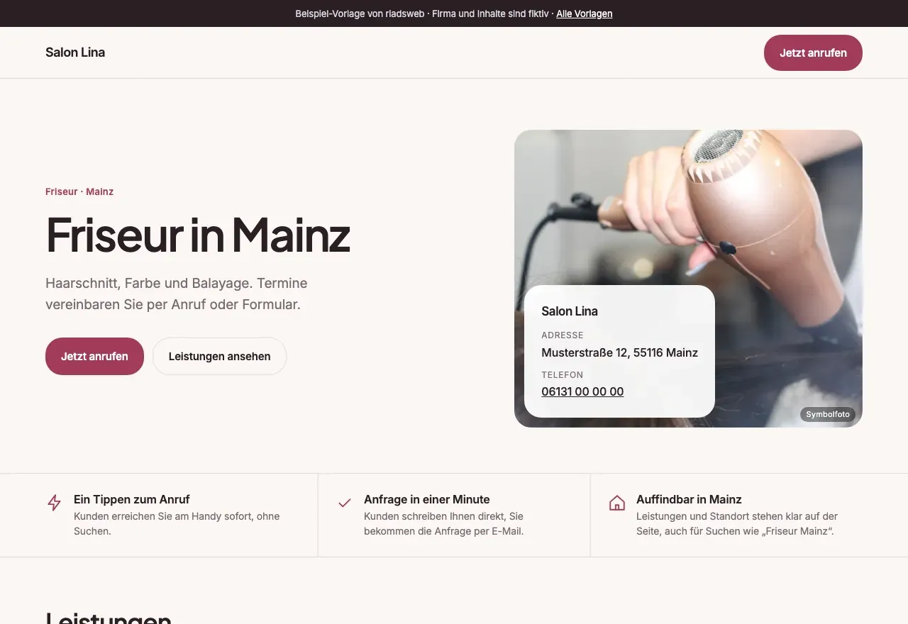 Vorschau der Demo-Webseite: Friseursalon